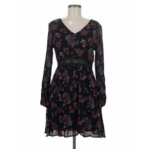 Women's Ayla Y2K Black Red Floral Long Sleeve Mini Dress Whimsigoth Grunge Large